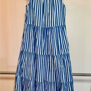 J. Crew Sleeveless Tiered Sundress Dress in Blue, Green, and White Stripes